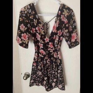 Black and Blush Half Sleeve Floral Romper